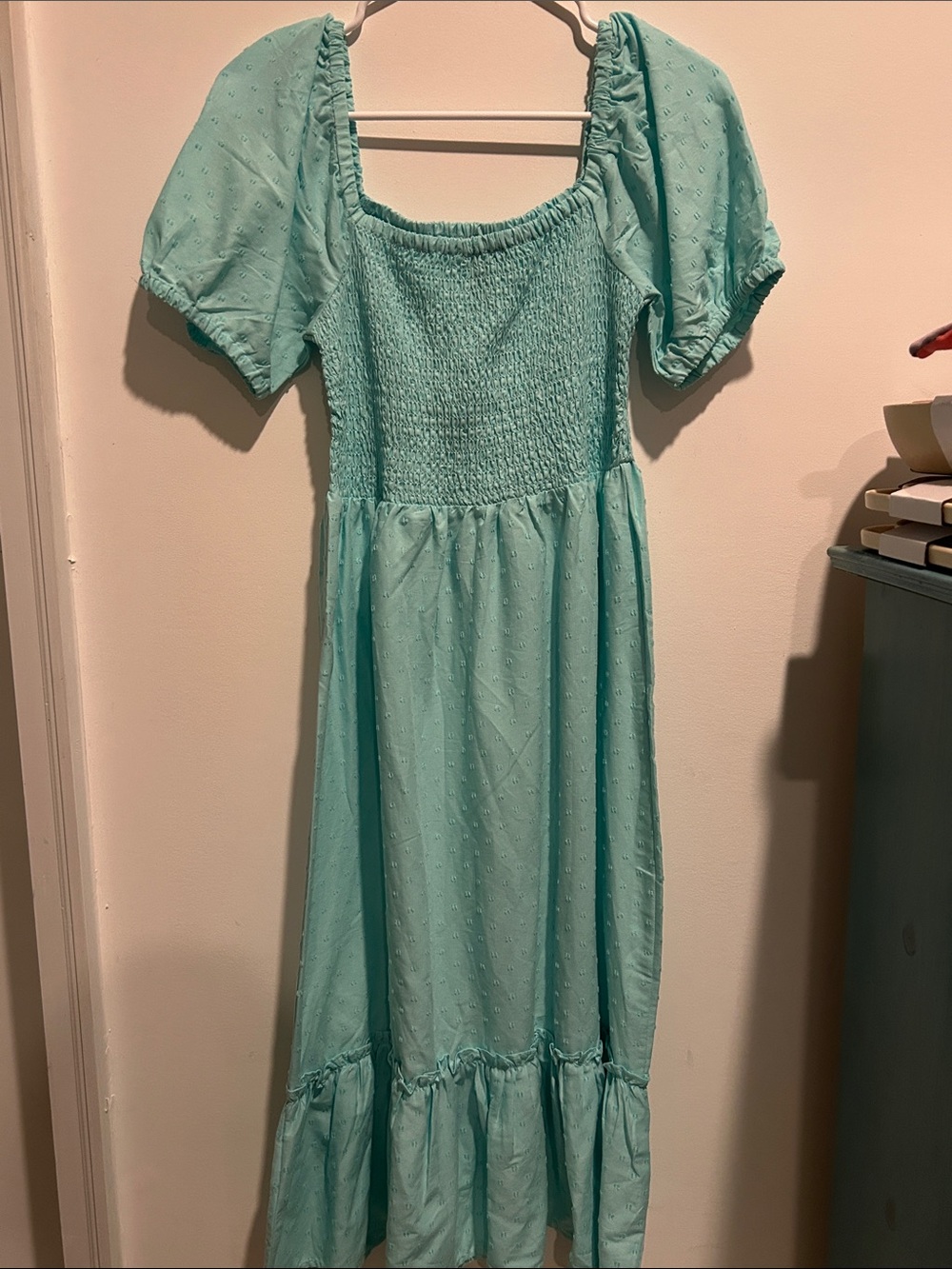 Puff-Sleeve Womens Dress in Light Teal